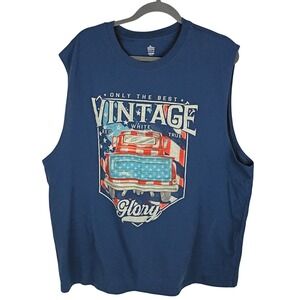 Way To Celebrate Patriotic Mens 2XL Navy Blue Vintage Truck Muscle Tee Shirt